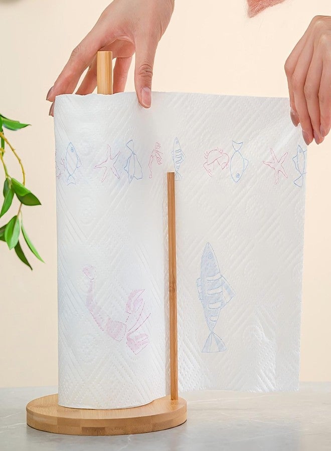 SRTFINE Bamboo Paper Towel Holder with Base, Kitchen Roll Holder, Plastic Wrap Stand Countertop & Roll Organizer for Table, Free-Standing Holder for Kitchen Bedroom Living Room Home Decoration - Image 5
